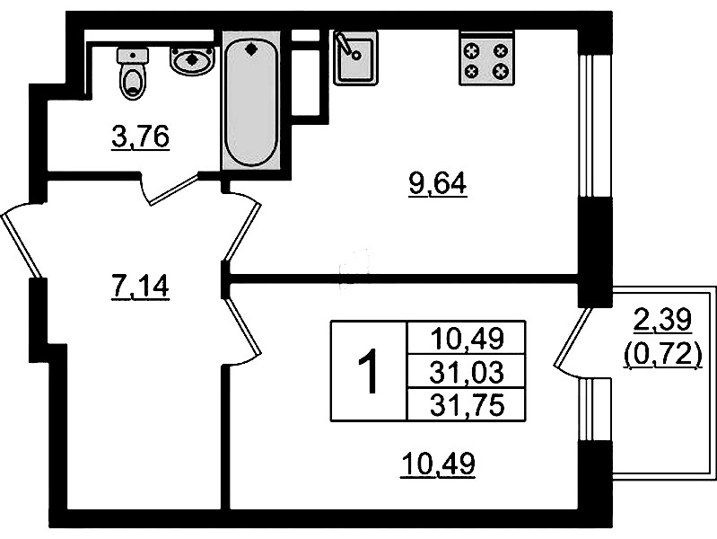 1-комнатная квартира 31.75 м², 11/12 эт., ЖК «Новые Лаврики»